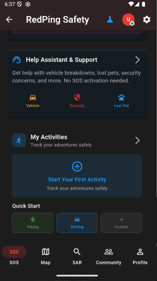 RedPing Safety Mobile App - Mesh Network Interface
